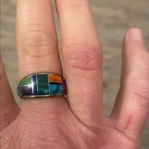 Multicolor Inlay Silver Ring